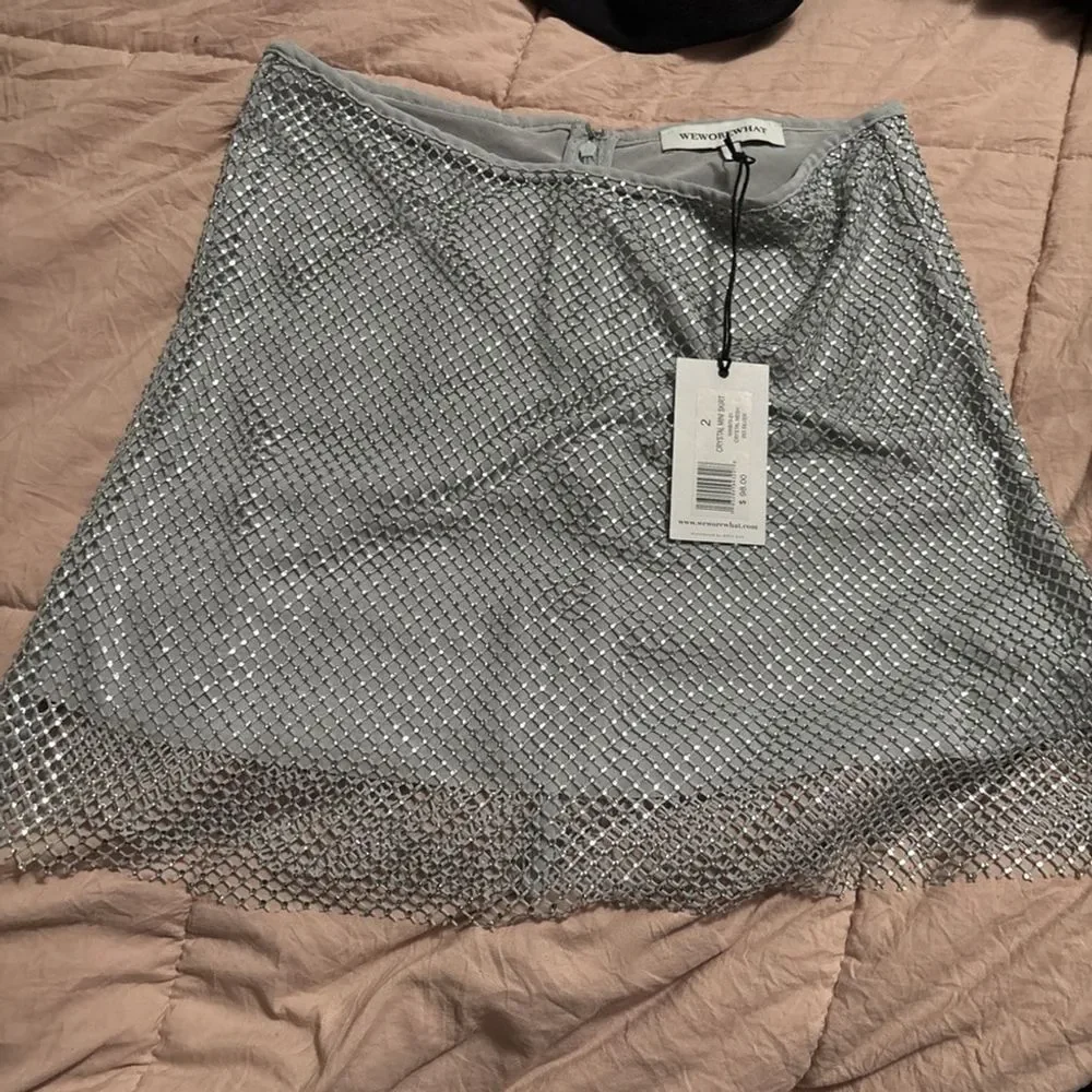 WeWoreWhat Silver Crystal Mesh Mini Skirt